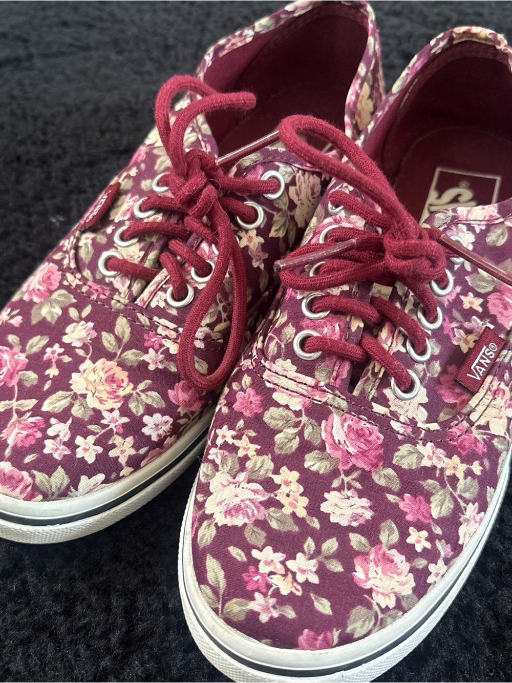Vans Burgundy Floral Low-Top Sneakers
